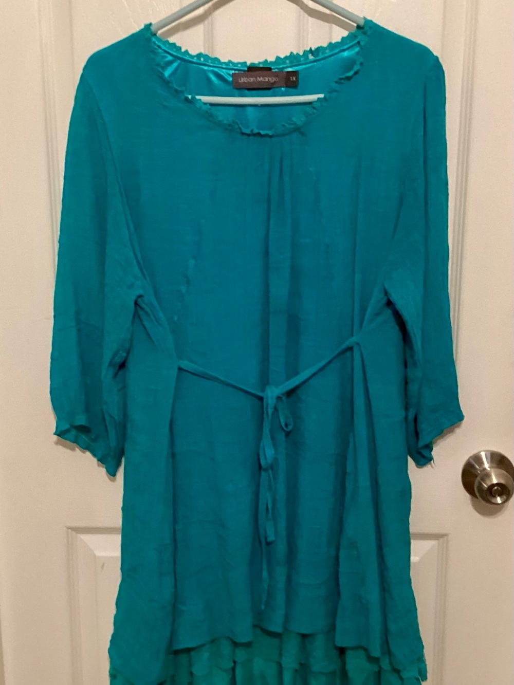 Urban Mango Teal Midi Dress with Tie Waist